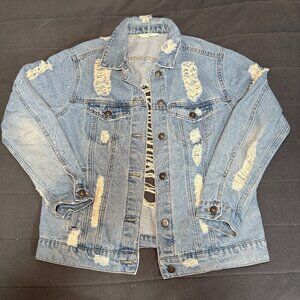 Distressed denim trucker jacket- Size S